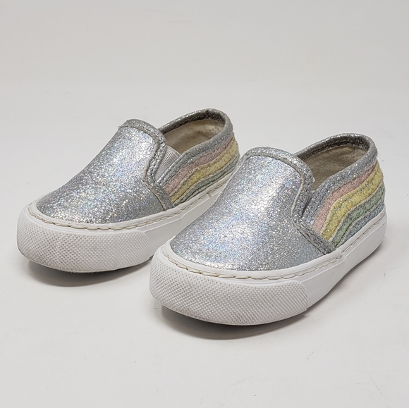 Olive & Edie Rainbow Slip-on Sneakers Girls Size 5 Glitterly Silver Pink Yellow - Picture 4 of 10